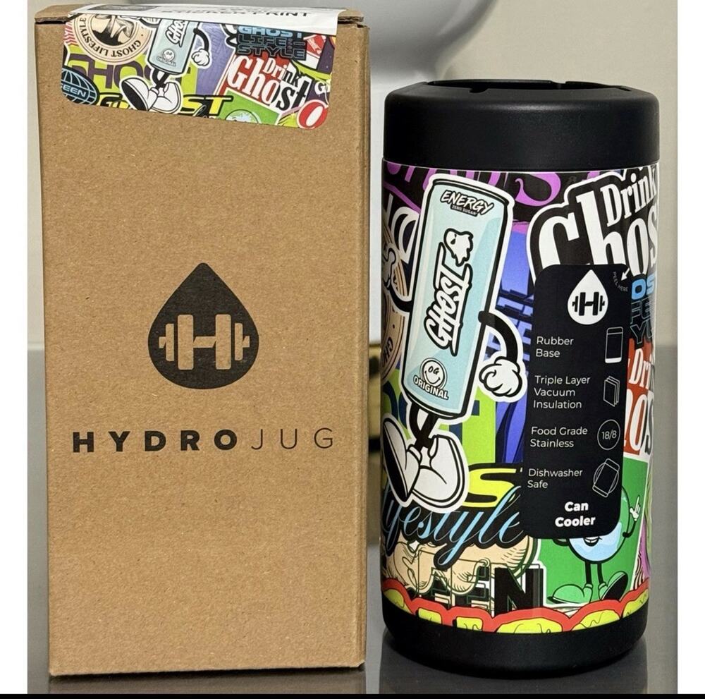 Hydrojug x GHOST 16oz Stainless Steel Can Cooler, STICKERS, RARE ITEM!!